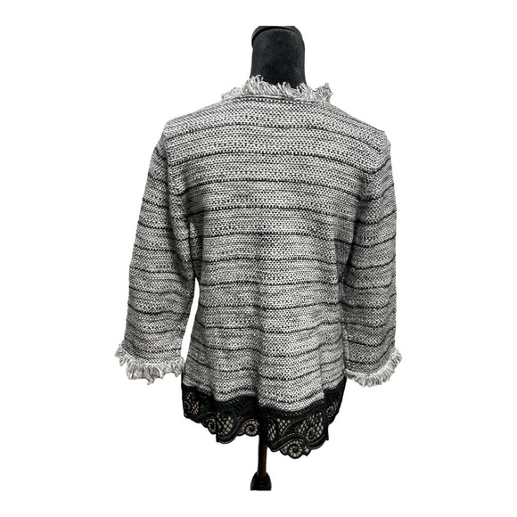 CHICO'S Black and Gray Tweed Fringed Lace Cardigan Jacket size 1 - Picture 5 of 16